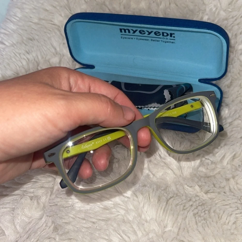 Green and Blue Eyeglasses with Case